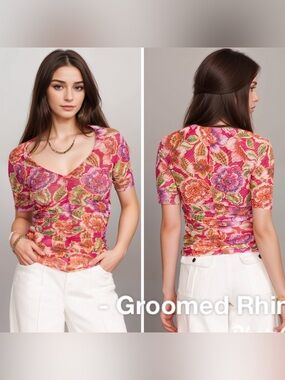 Johnny Was Jade Gloria Mesh Floral Tee Size M